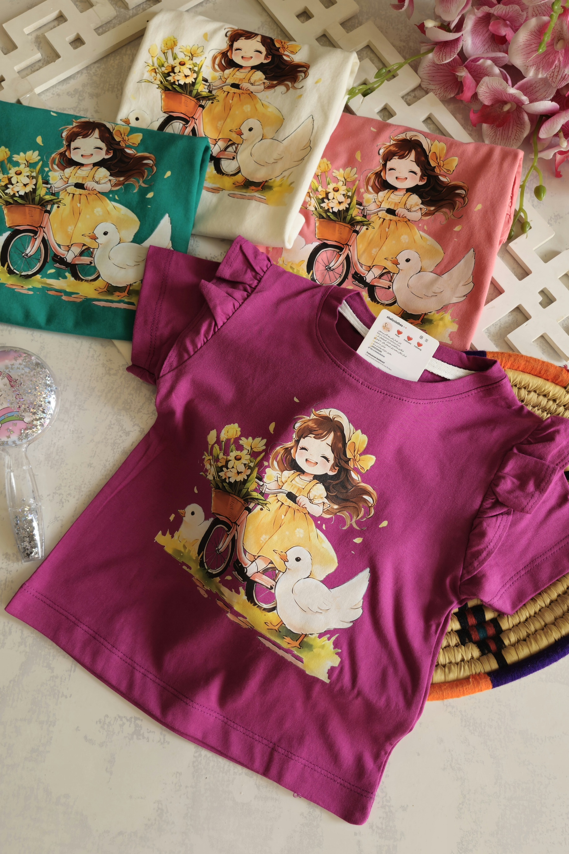 تیشرت آستین چین دار دخترانه